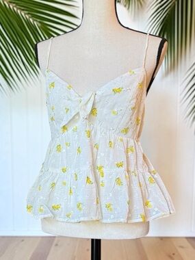 Trixxi Lemon Print Babydoll Peplum Cami Top Medium Cottagecore